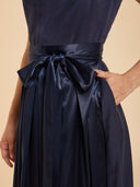 Premium Blue Oktoberfest Dirndl & White V-Neck Lace Blouse Set