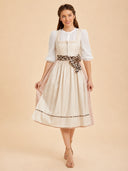 Women’s Oktoberfest Ivory Midi Dirndl Dress with Leopard Bow Apron