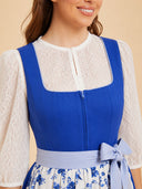 Women’s Oktoberfest Royal Blue Midi Dirndl Dress with Floral Apron
