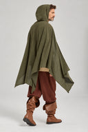 Set costume medievale da uomo con mantello con cappuccio verde oliva, 4 pezzi
