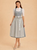 Women’s Oktoberfest Grey Midi Dirndl Dress with Satin Apron