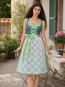 Robe Dirndl verte brodée Oktoberfest avec tablier en dentelle 