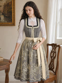 Oktoberfest Grey Dirndl Dress with Lace Apron and Blouse