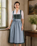 Women's Two Tone Dirndl Dress Button Down with Apron