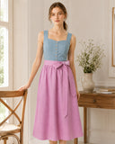 Women's Dirndl Dress Square Neck Button Down with Textured Apron