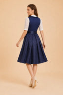 Premium Navy Oktoberfest Dirndl & White Lace Blouse Set