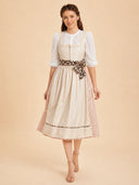 Women’s Oktoberfest Ivory Midi Dirndl Dress with Leopard Bow Apron