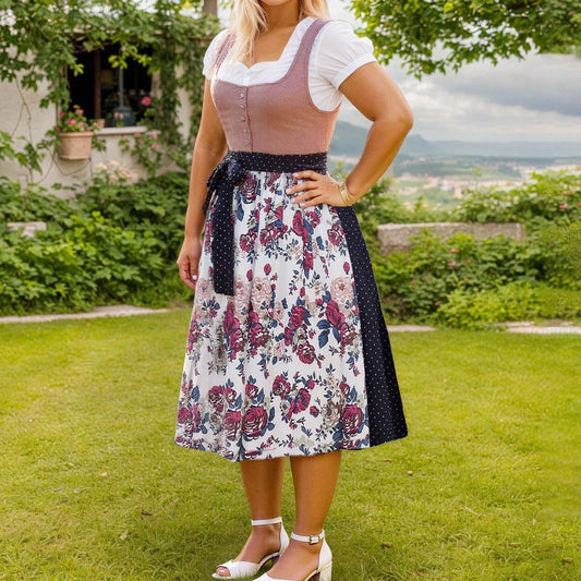 Oktoberfest Women's Pink Dirndl Dress with Polka Dot Apron