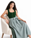 Women's Green Dirndl Dress Button Down with Striped Apron