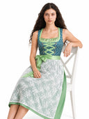 Oktoberfest Green Embroidered Dirndl Dress with Lace Apron