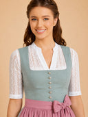 Damen Dirndl Kleid mit quadratischem Ausschnitt, Knopfleiste und strukturierter Schürze