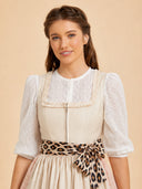 Women’s Oktoberfest Ivory Midi Dirndl Dress with Leopard Bow Apron