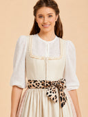 Damen Oktoberfest elfenbeinfarbenes Midi-Dirndl mit Leoparden-Schleifenschürze  