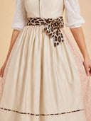 Women’s Oktoberfest Ivory Midi Dirndl Dress with Leopard Bow Apron