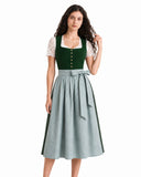 Women's Green Dirndl Dress Button Down with Striped Apron