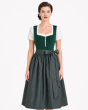 Women's Green Dirndl Dress Square Neck Zipper Front with Apron