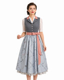 Women's Gray Dirndl Dress Lapel Collar with Deer Print Apron