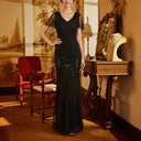 Black Art Deco Beaded Gown