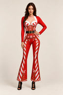 Roter Weihnachts-Body mit Zuckerstangenmuster und ausgestelltem Bein für Damen