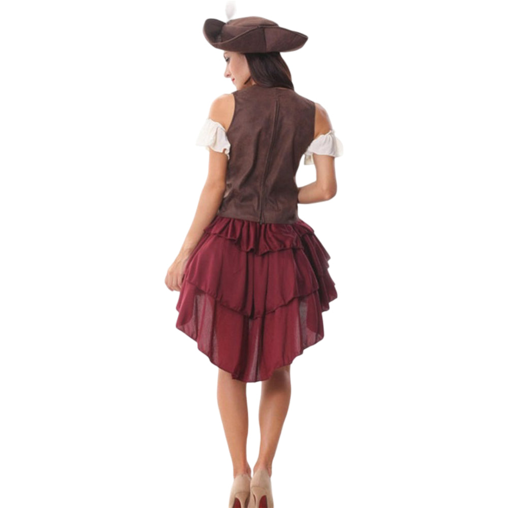 Pirate Costume Dress with Hat Ruffled Skirt