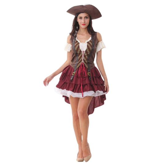 Pirate Costume Dress with Hat Ruffled Skirt