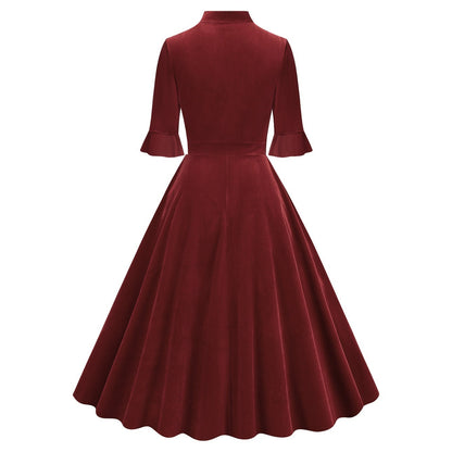 Xmas Vintage Velvet Tie-Neck Fit & Flare Dress