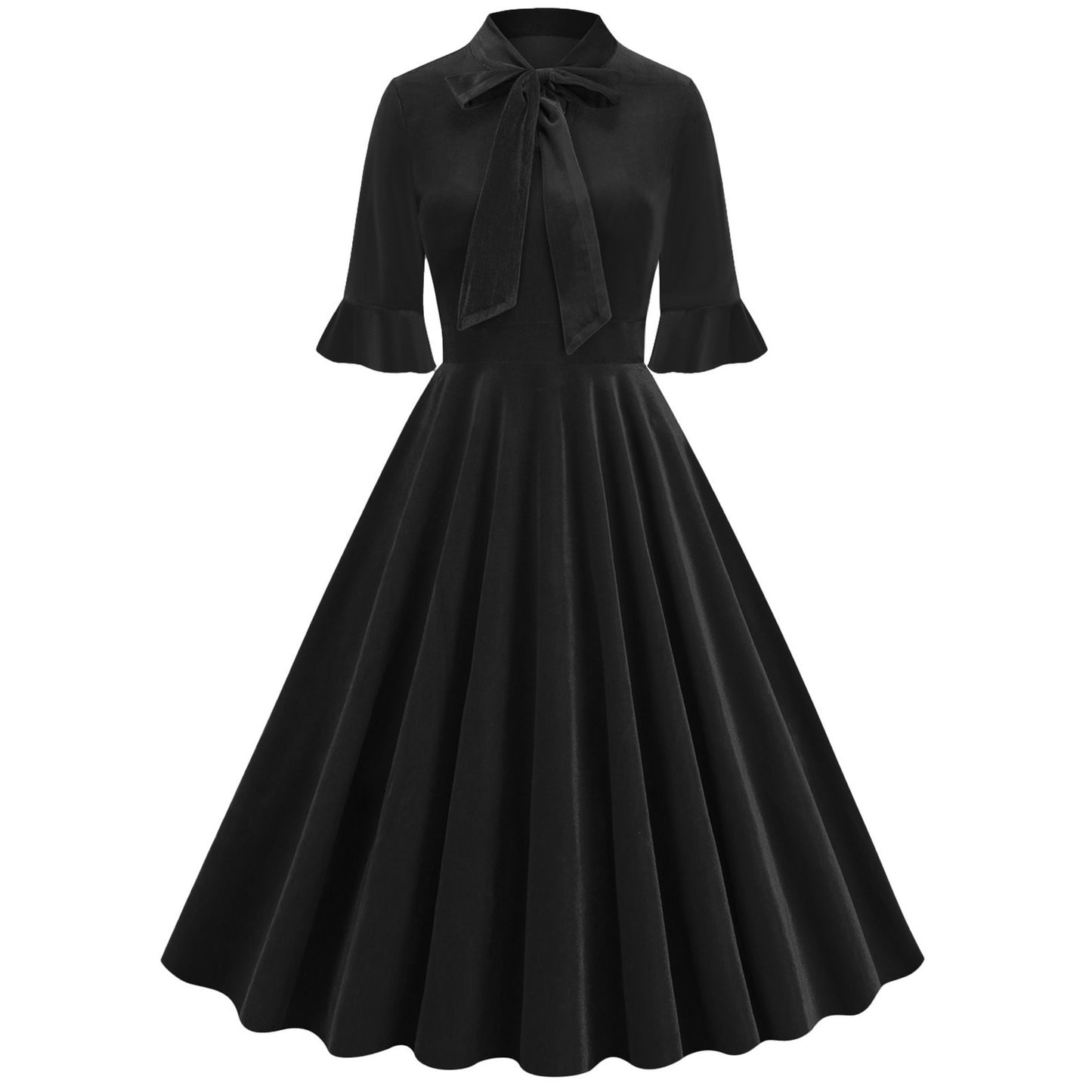 Xmas Vintage Velvet Tie-Neck Fit & Flare Dress