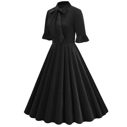 Xmas Vintage Velvet Tie-Neck Fit & Flare Dress