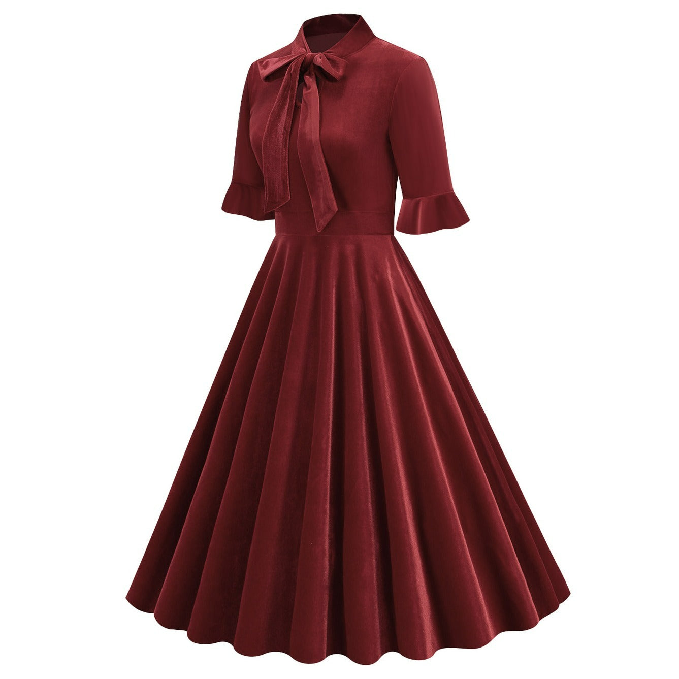 Xmas Vintage Velvet Tie-Neck Fit & Flare Dress
