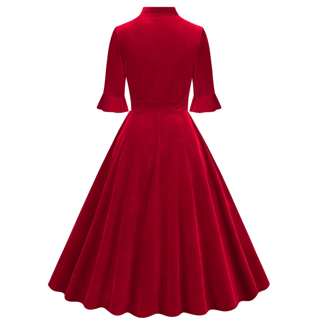 Xmas Vintage Velvet Tie-Neck Fit & Flare Dress