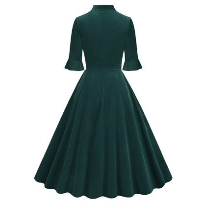 Xmas Vintage Velvet Tie-Neck Fit & Flare Dress