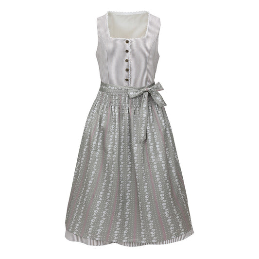 Oktoberfest Beige Retro Dirndl Dress with Apron