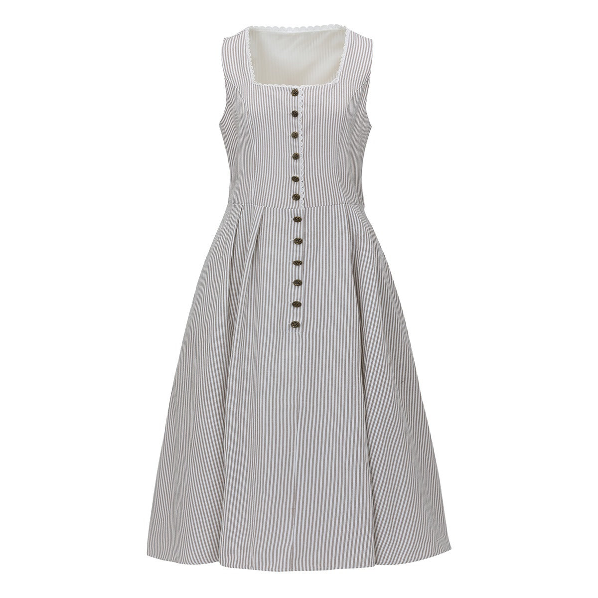 Oktoberfest Beige Retro Dirndl Dress with Apron