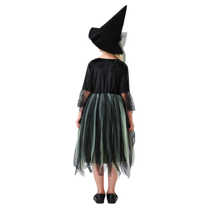 Girls Witch Black Green Tulle Dress with Hat
