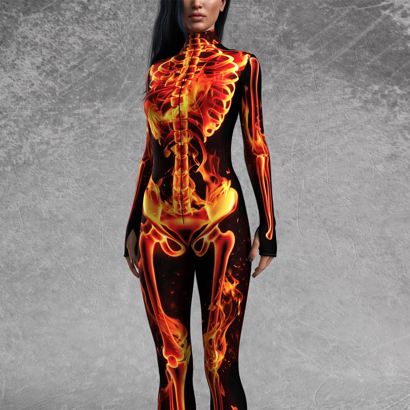 Women’s Fire Skeleton Skull Full Body Catsuit