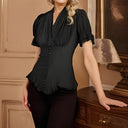 Blusa victoriana plisada con cordones para trabajo