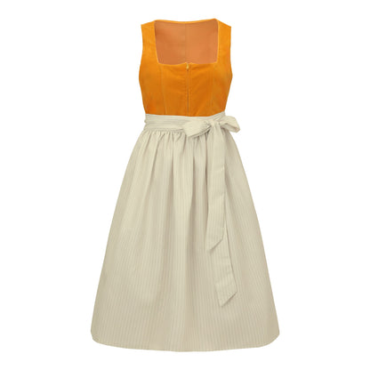 Oktoberfest Orange Vintage Dirndl Dress with Beige Apron
