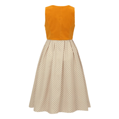 Oktoberfest Orange Vintage Dirndl Dress with Beige Apron
