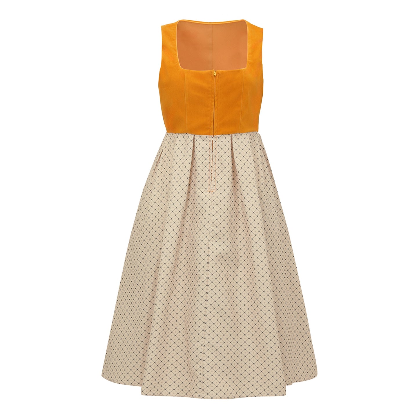 Oktoberfest Orange Vintage Dirndl Dress with Beige Apron