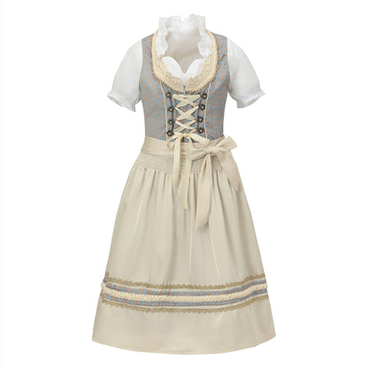 Oktoberfest Apricot Elegant Dirndl Dress with Blouse & Apron