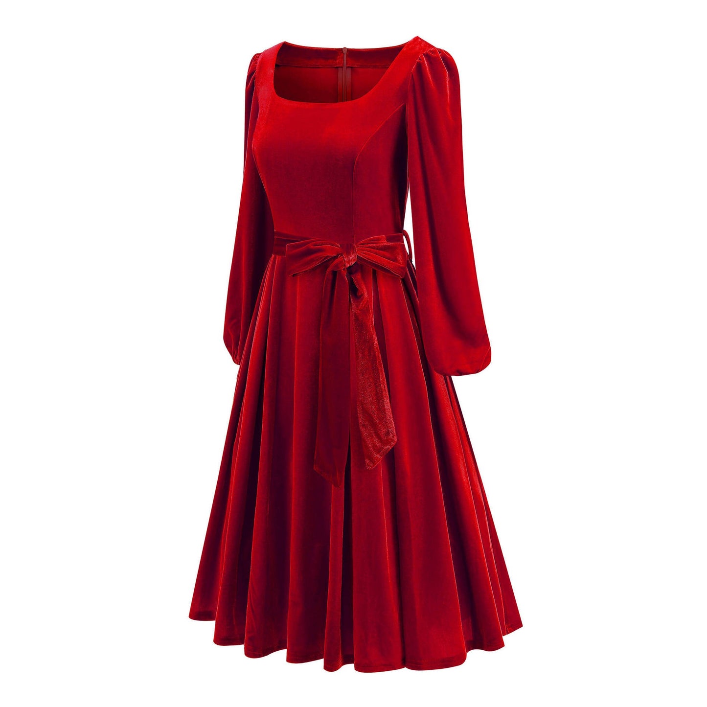 Vintage Xmas Belted A-Line Velvet Dress