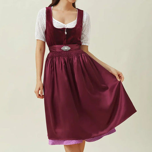 Oktoberfest Purple Elegant Dirndl Dress with Apron