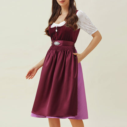 Oktoberfest Purple Elegant Dirndl Dress with Apron