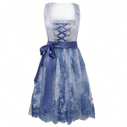 Oktoberfest Elegant Blue Dirndl Dress with Apron