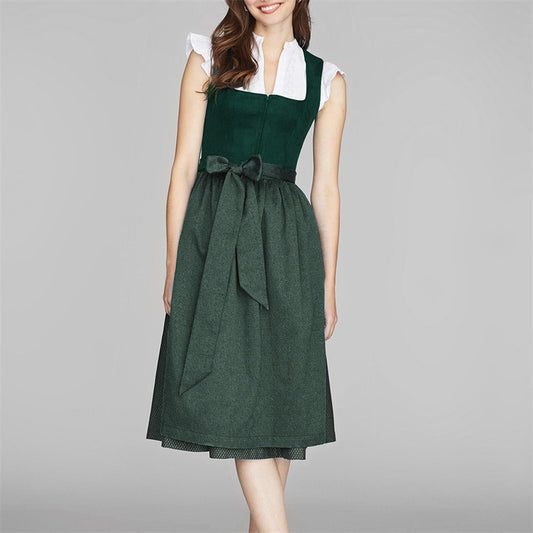 Oktoberfest Women's Deep Green Dirndl Dress with Apron