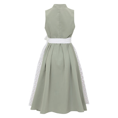Oktoberfest Green Elegant Dirndl Dress with Floral Lace Apron