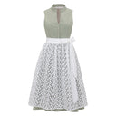 Oktoberfest Green Elegant Dirndl Dress with Floral Lace Apron - Retrorobe