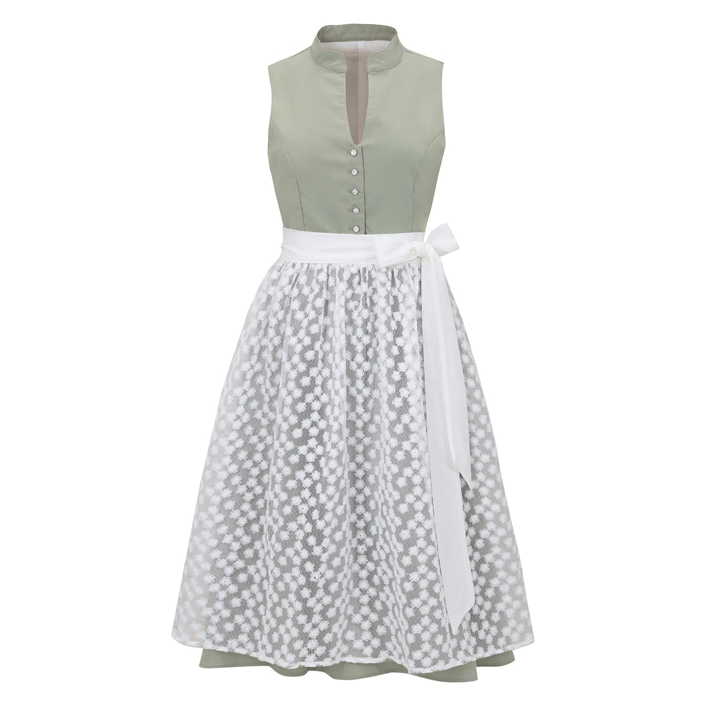Oktoberfest Green Elegant Dirndl Dress with Floral Lace Apron