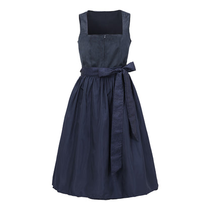 Oktoberfest Navy Blue Elegant Dirndl Dress with Apron