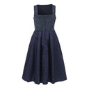 Oktoberfest Navy Blue Elegant Dirndl Dress with Apron - Retrorobe